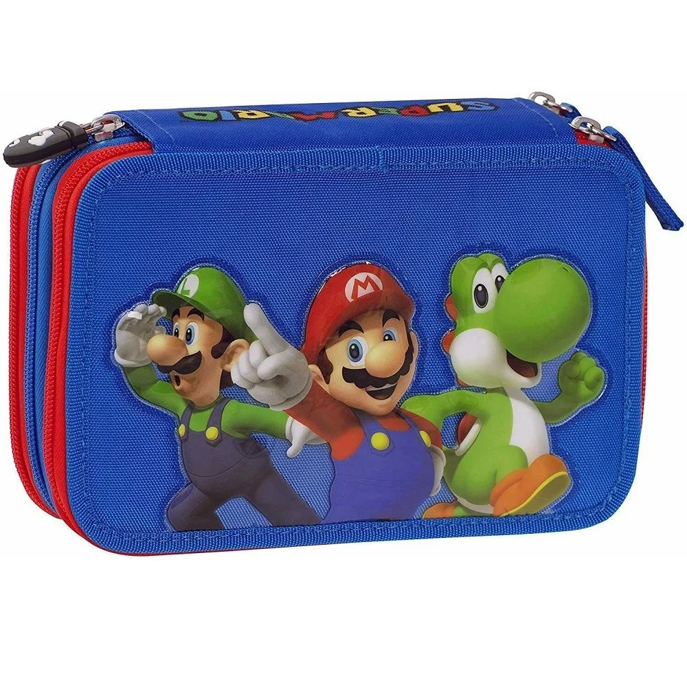 ASTUCCIO SCUOLA SUPER MARIO 3 SCOMPARTI ZIP COMPLETO DI CANCELLERIA PENNARELLI - TrAdE Shop Traesio