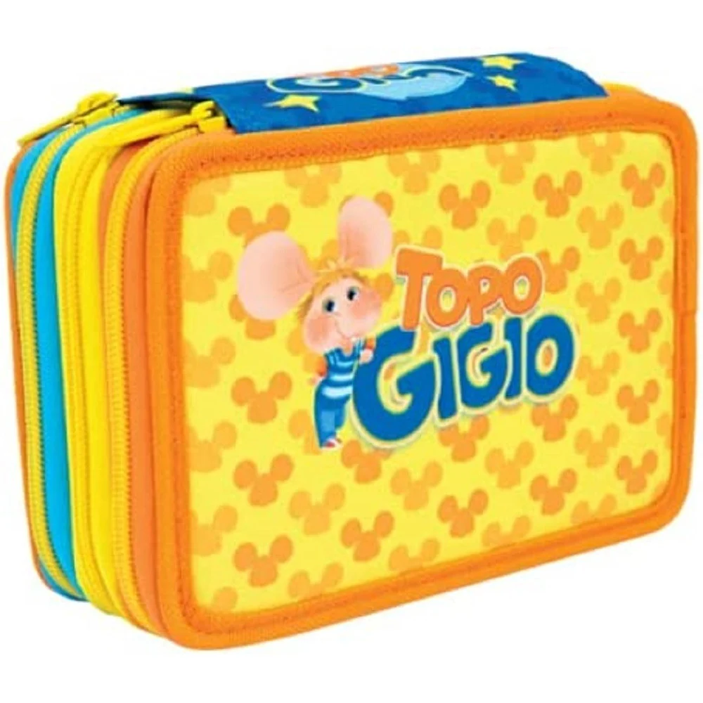 ASTUCCIO TRIPLO MULTICOLORE TOPO GIGIO 3 SCOMPARTI ZIP SCUOLA PORTAPASTELLI - TrAdE Shop Traesio