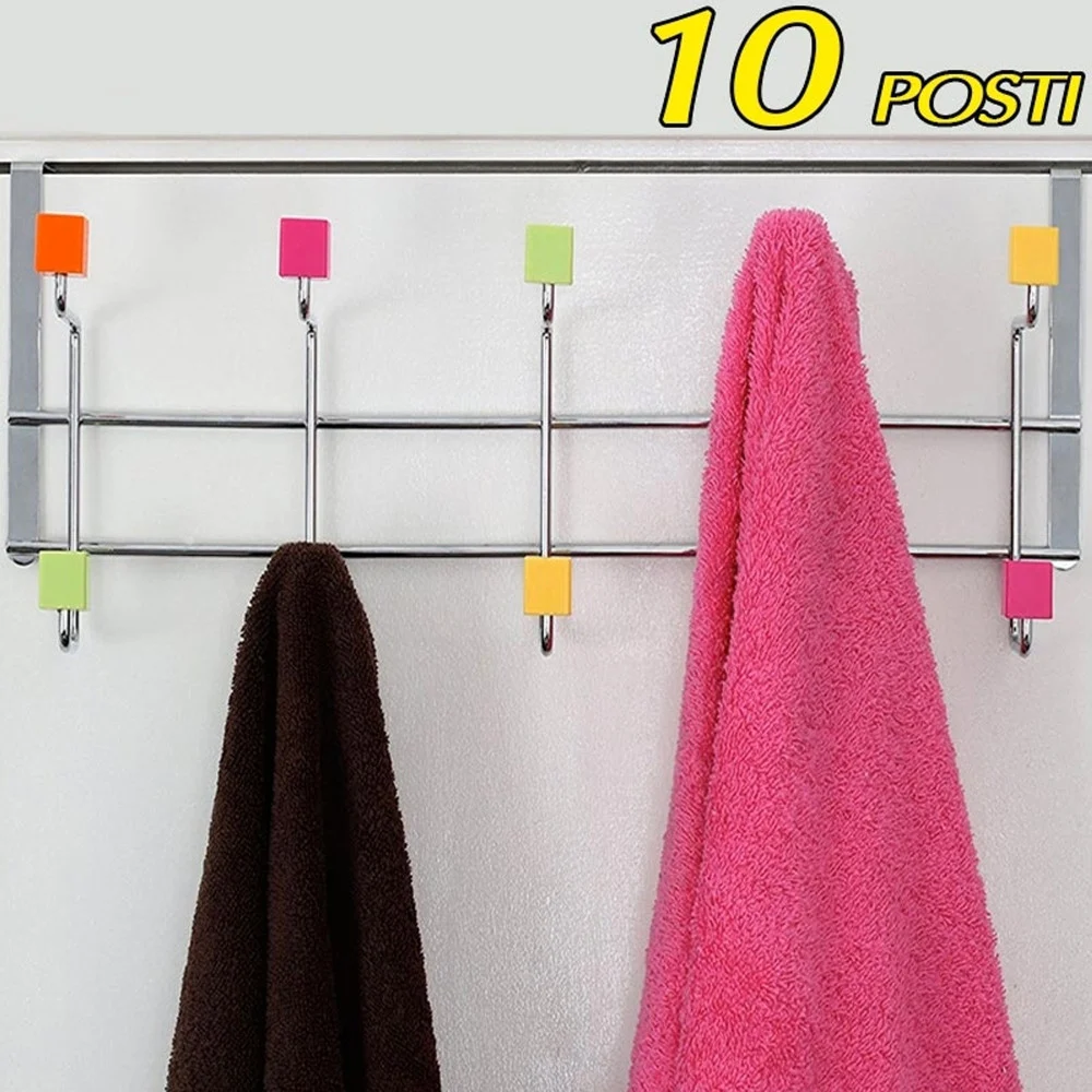 ATTACCAPANNI PER PORTA APPENDIABITI IN METALLO 10 POSTI POMELLI COLORATI 50X21CM - TrAdE Shop Traesio