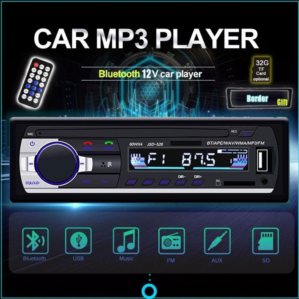 AUTORADIO LETTORE MP3 CA001B SISTEMA AUDIO AUTO UNIVERSALE 1 DIN BLUETOOTH AUX - Andowl