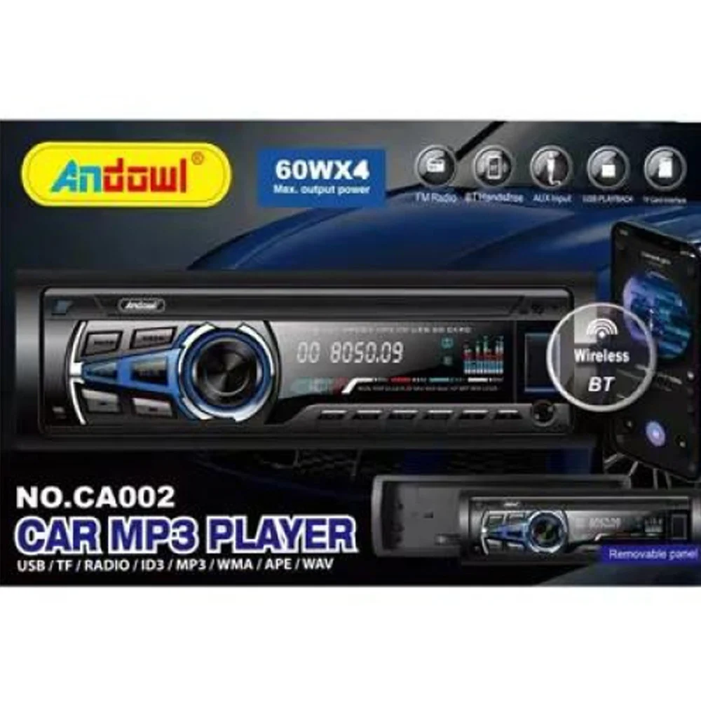 AUTORADIO LETTORE MP3 SISTEMA AUDIO AUTO 1 DIN BT USB AUX FM SD CARD MP3 CA002 - Andowl