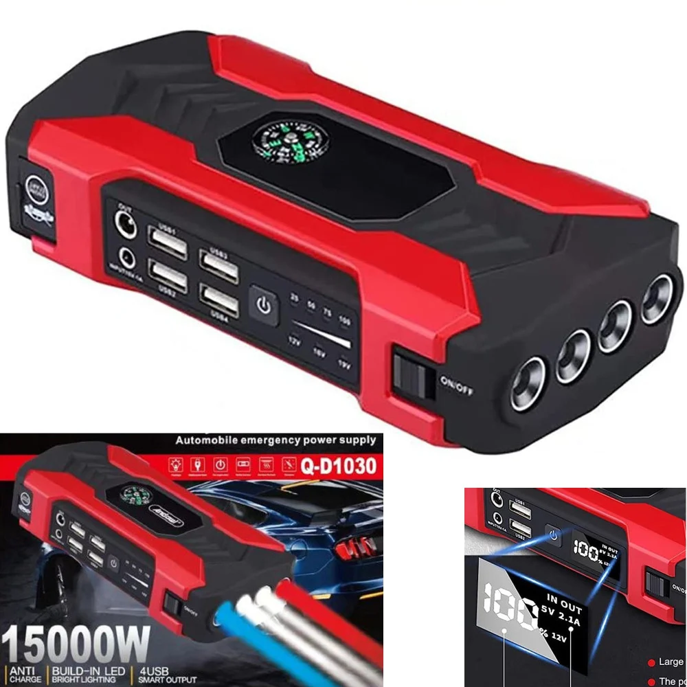 AVVIAMENTO PER AUTO MULTIFUNZIONALE JUMP BATTERIA ESTERNA TORCIA 15000MA Q-D1030