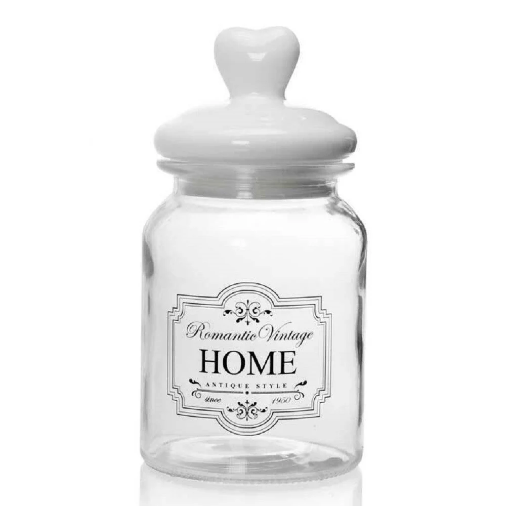 BARATTOLO CONTENITORE IN VETRO DECORO ROMANTIC VINTAGE HOME 1000ML 11X2CM 759352 - Kaela