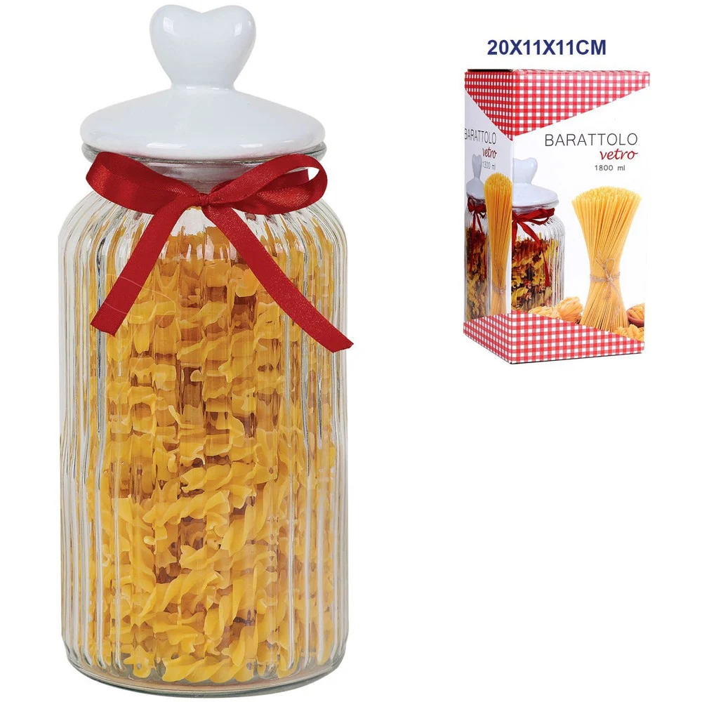 BARATTOLO IN VETRO CON TAPPO COPERCHIO IN CERAMICA DECORATO CUORE 1800 ML - TrAdE Shop Traesio