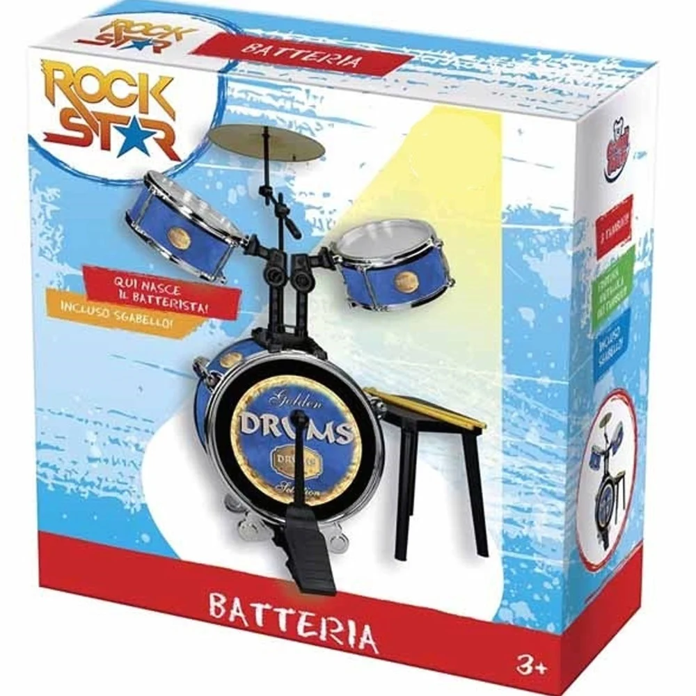 BATTERIA CON SGABELLO 3 TAMBURI E SEDUTA STRUMENTI MUSICALI BAMBINI - TrAdE Shop Traesio