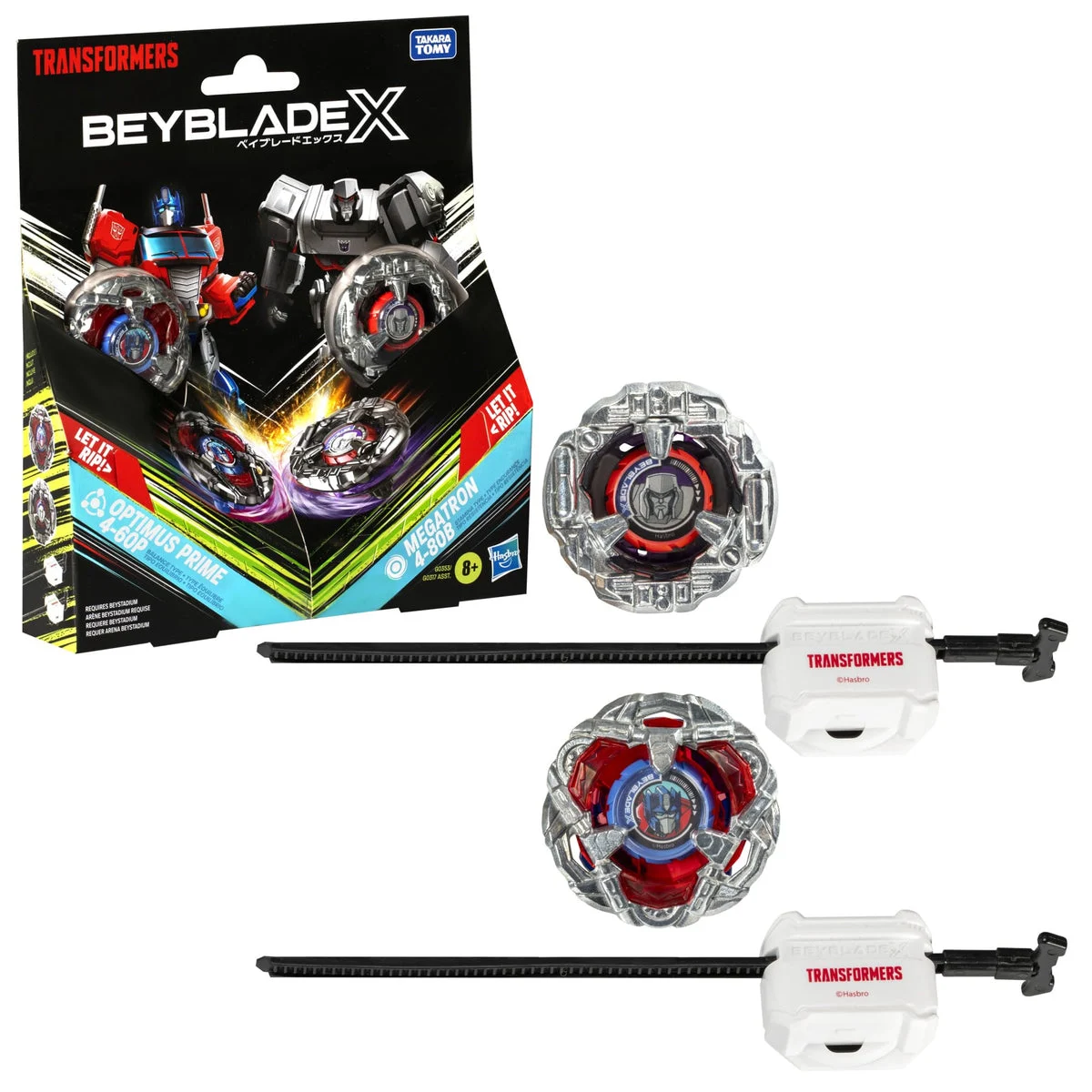 Beyblade X Set Transformers Optimus Prime vs Megatron con 2 trottole e lanciatori