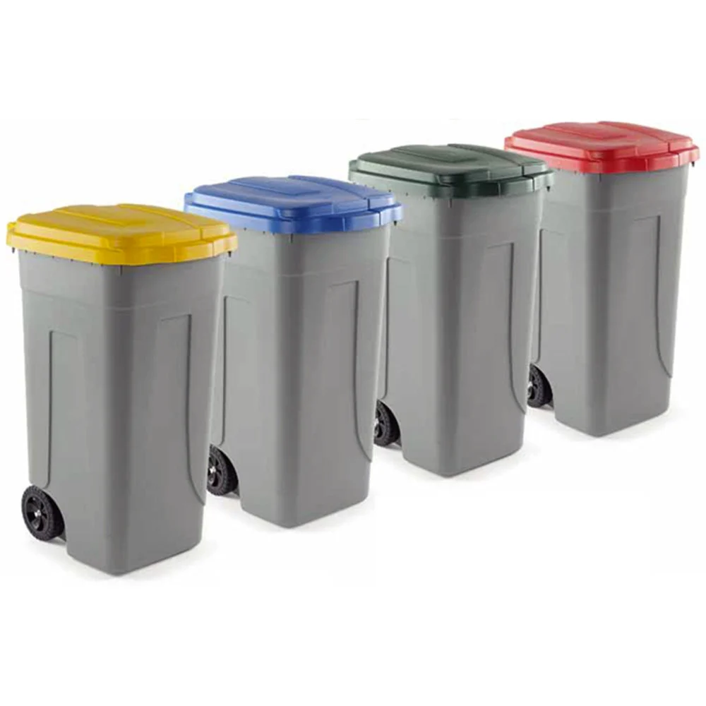 BIDONE RACCOLTA DIFFERENZIATA 100 LITRI CON COPERCHIO COLORATO E RUOTE 1 SOLO PZ - TrAdE Shop Traesio