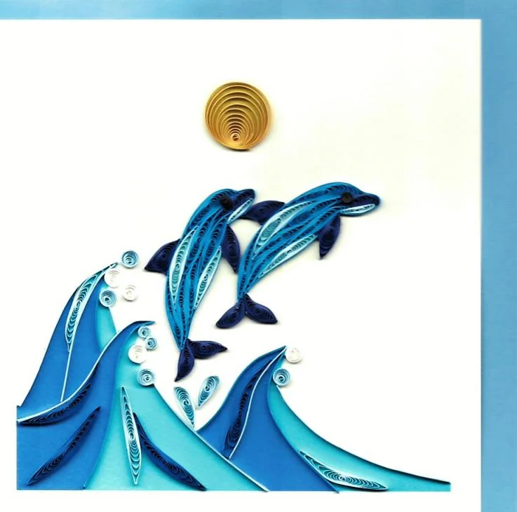 biglietto pieghevole con busta – origamo quilling “delfini” - Prodotti vari