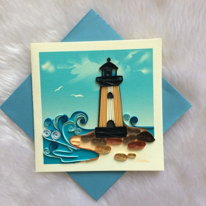 biglietto pieghevole con busta – origamo quilling “faro” - Prodotti vari