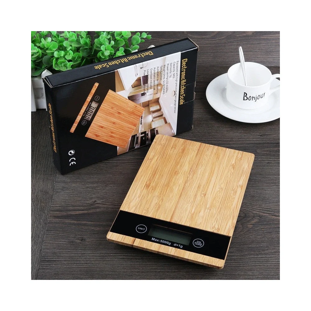 BILANCIA DA CUCINA DIGITALE DI PRECISIONE PESA 1gr/5 Kg TARA PIATTO LEGNO - TrAdE Shop Traesio