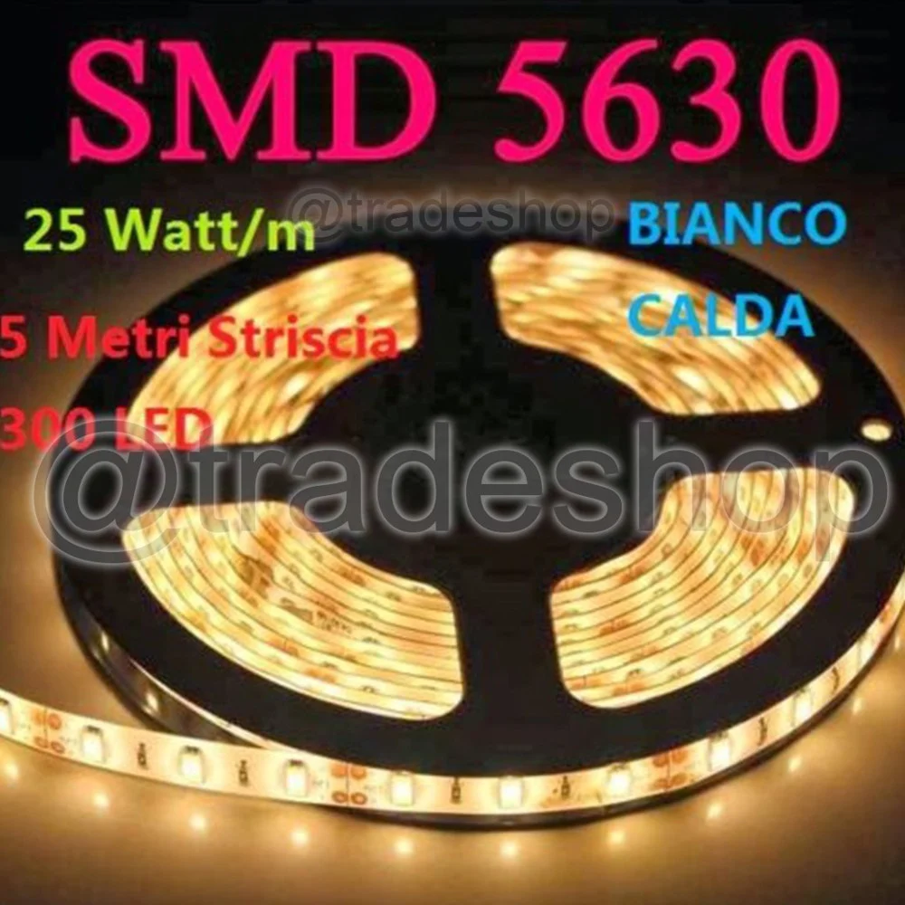 BOBINA STRISCIA 300 LED 5630 IMPERMEABILE 5 METRI 12V LUCE BIANCO FREDDO CALDO - TrAdE Shop Traesio