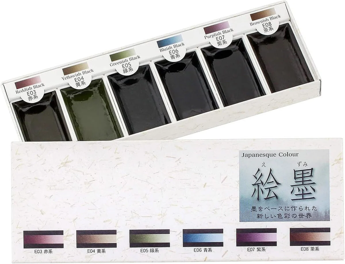 Boku-Undo set acquerelli a inchiostro solido E-Sumi 15452 6 colori 90 ml