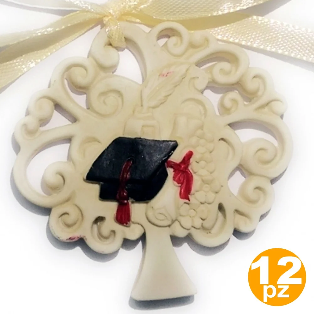 BOMBONIERA ALBERO DELLA VITA LAUREA CAPPELLO PIUMA CALAMAIO CERAMICA APPENDINO - TrAdE Shop Traesio