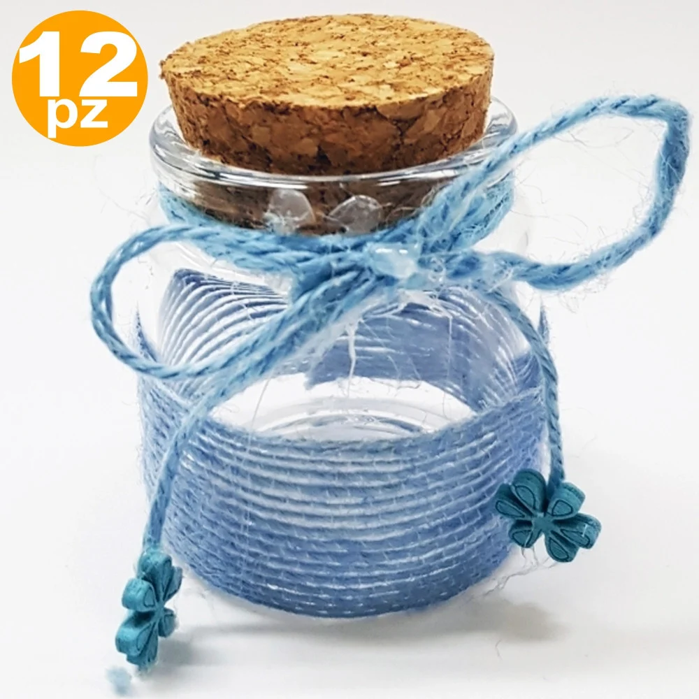 BOMBONIERA AMPOLLA AZZURRO IN VETRO TAPPO SUGHERO NASTRO PORTACONFETTI BAMBINO - TrAdE Shop Traesio