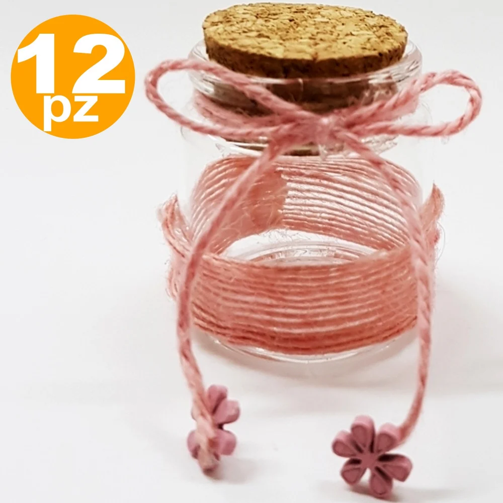 BOMBONIERA AMPOLLA COLORRE ROSA IN VETRO CON TAPPO SUGHERO NASTRO PORTACONFETTI - TrAdE Shop Traesio