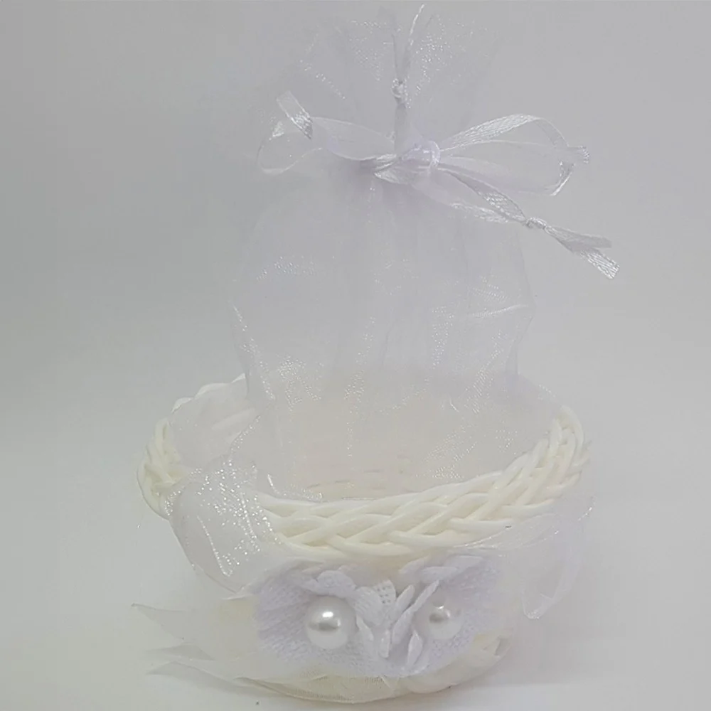 BOMBONIERA BOMBONIERE CESTINO BIANCO SACCHETTO PORTA CONFETTI RISO MATRIMONIO - TrAdE Shop Traesio