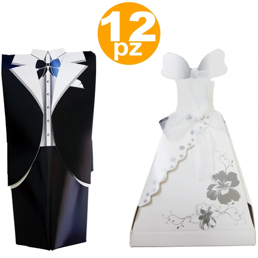 BOMBONIERA BOMBONIERE SPOSI ABITI SCATOLINA PORTACONFETTI RISO PROMESSA WEDDING - TrAdE Shop Traesio