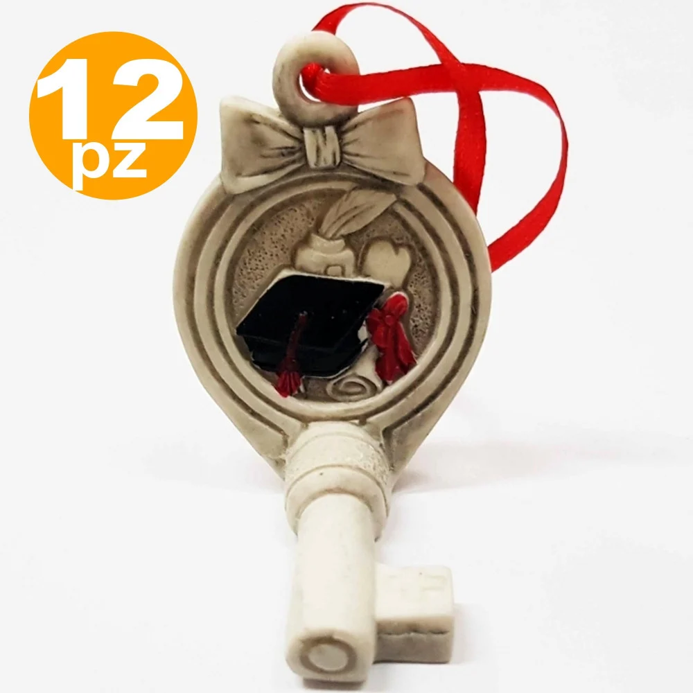 BOMBONIERA CHIAVE FIOCCO GANCIO LAUREA PERGAMENA FORTUNA ROSSO BIANCO APPENDINO - TrAdE Shop Traesio