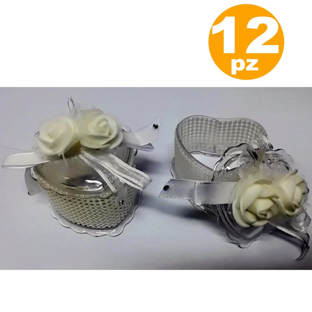 BOMBONIERA SCATOLA CUORE ROSA BIANCA PERLE 6x7x4.5CM PORTACONFETTI MATRIMONIO - TrAdE Shop Traesio