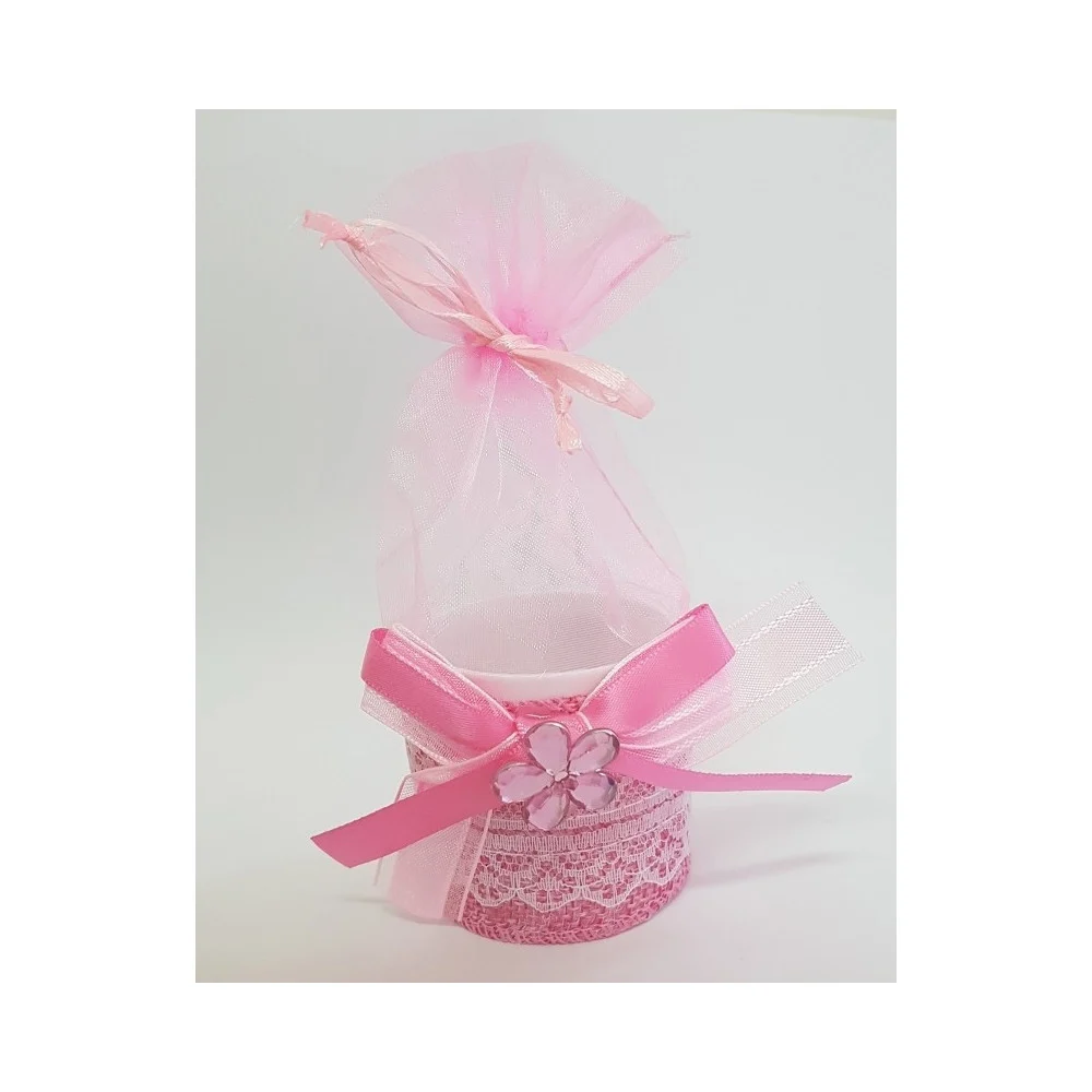 BOMBONIERA SCATOLINA ROSA FIORE SACCHETTO ORGANZA PORTACONFETTI NASCITA BATTESIMO - TrAdE Shop Traesio
