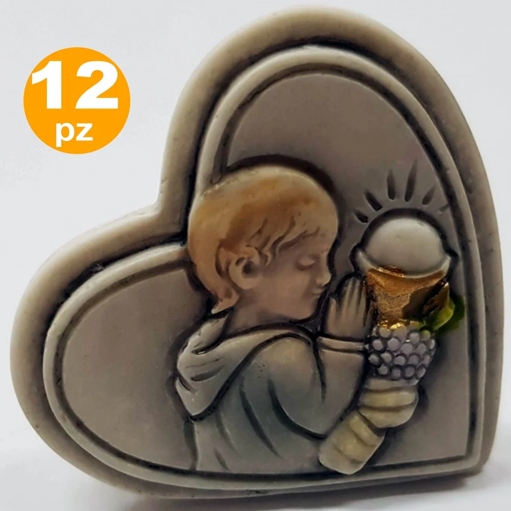 BOMBONIERE A CUORE PER PRIMA COMUNIONE BAMBINO BIANCO IN CERAMICA SOPRAMMOBILE - TrAdE Shop Traesio