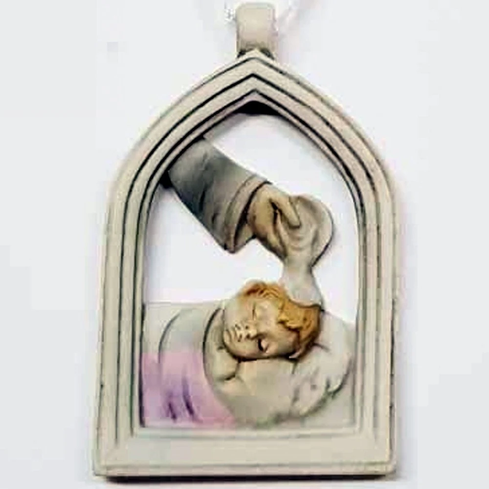 BOMBONIERE BATTESIMO BAMBINA ARCO SIMBOLO SACRO ACQUA SANTA CERAMICA APPENDINO - TrAdE Shop Traesio