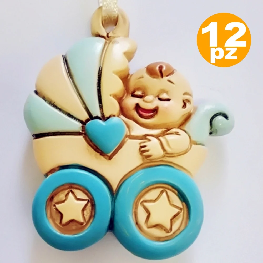 BOMBONIERE CARROZZINA AZZURRO PASSEGGINO CERAMICA APPENDINO X BATTESIMO NASCITA - TrAdE Shop Traesio