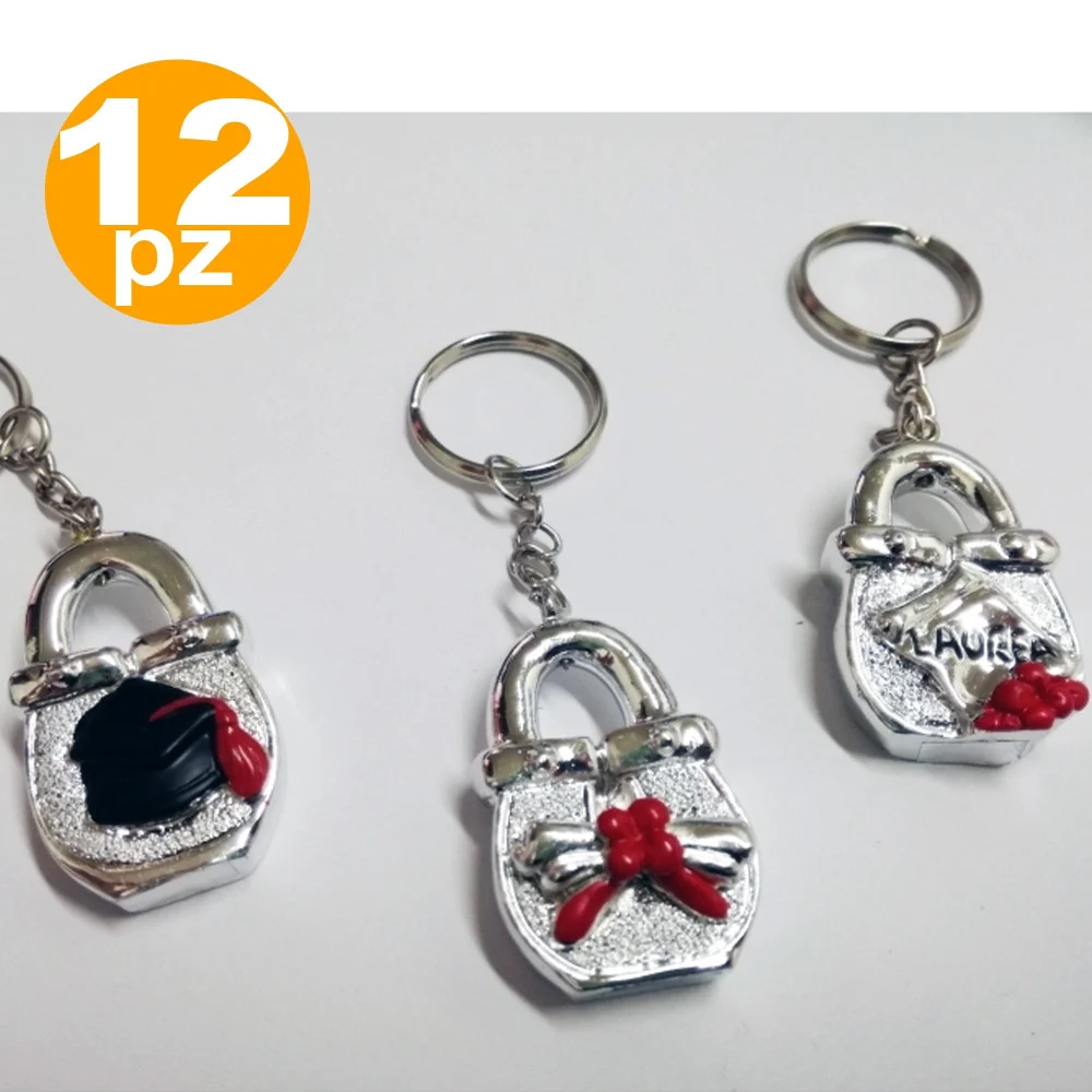 BOMBONIERE LUCCHETTO ARGENTO X LAUREA METALLO PORTAFORTUNA CONFETTI PORTACHIAVI - TrAdE Shop Traesio