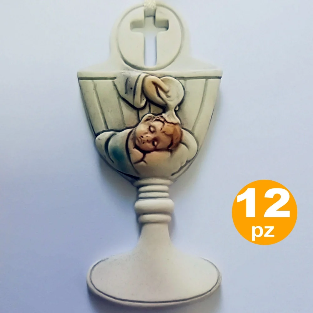 BOMBONIERE PER BATTESIMO BAMBINO CALICE ACQUA SANTA BIANCO CERAMICA APPENDINO - TrAdE Shop Traesio