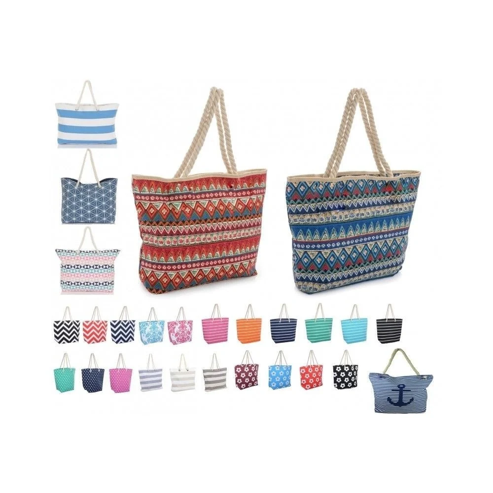 BORSA DA SPIAGGIA 47x32CM CASUAL MANICI TELA RETRO' VINTAGE AZTECO RIGHE SCUOLA - TrAdE Shop Traesio