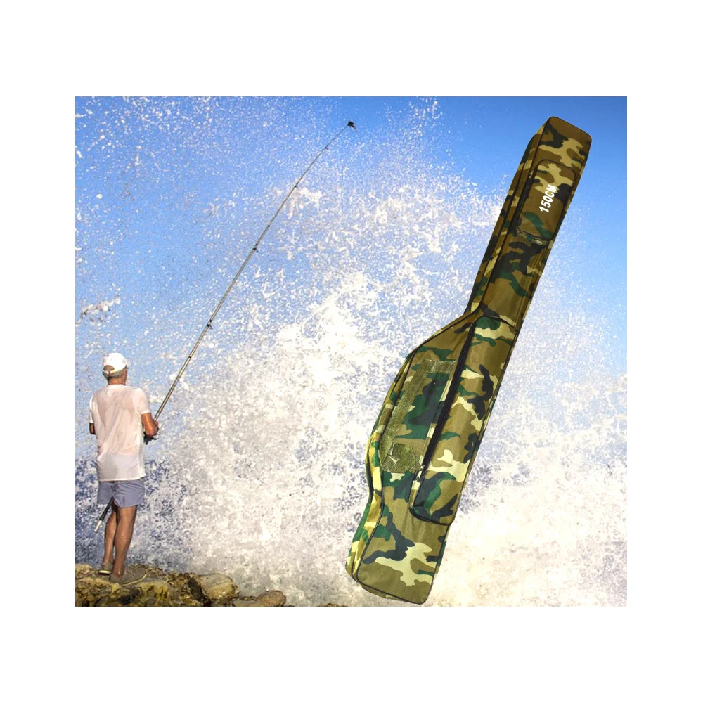 BORSA FODERO CUSTODIA PORTA CANNE DA PESCA 150CM CON 2 SCOMPARTI ZIP PIEGHEVOLE - TrAdE Shop Traesio