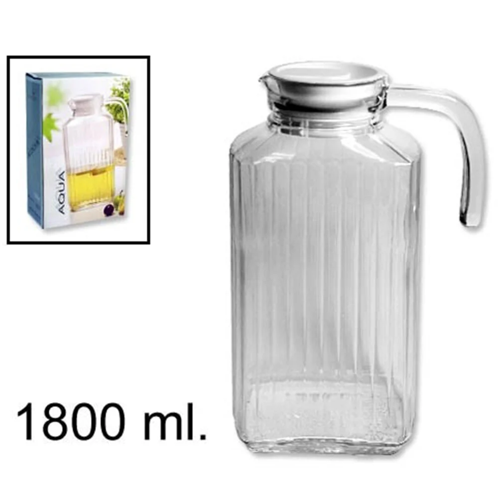 BROCCA CON TAPPO IN VETRO TRASPARENTE CARAFFA CON MANICO PER ACQUA VINO BEVANDE - TrAdE Shop Traesio