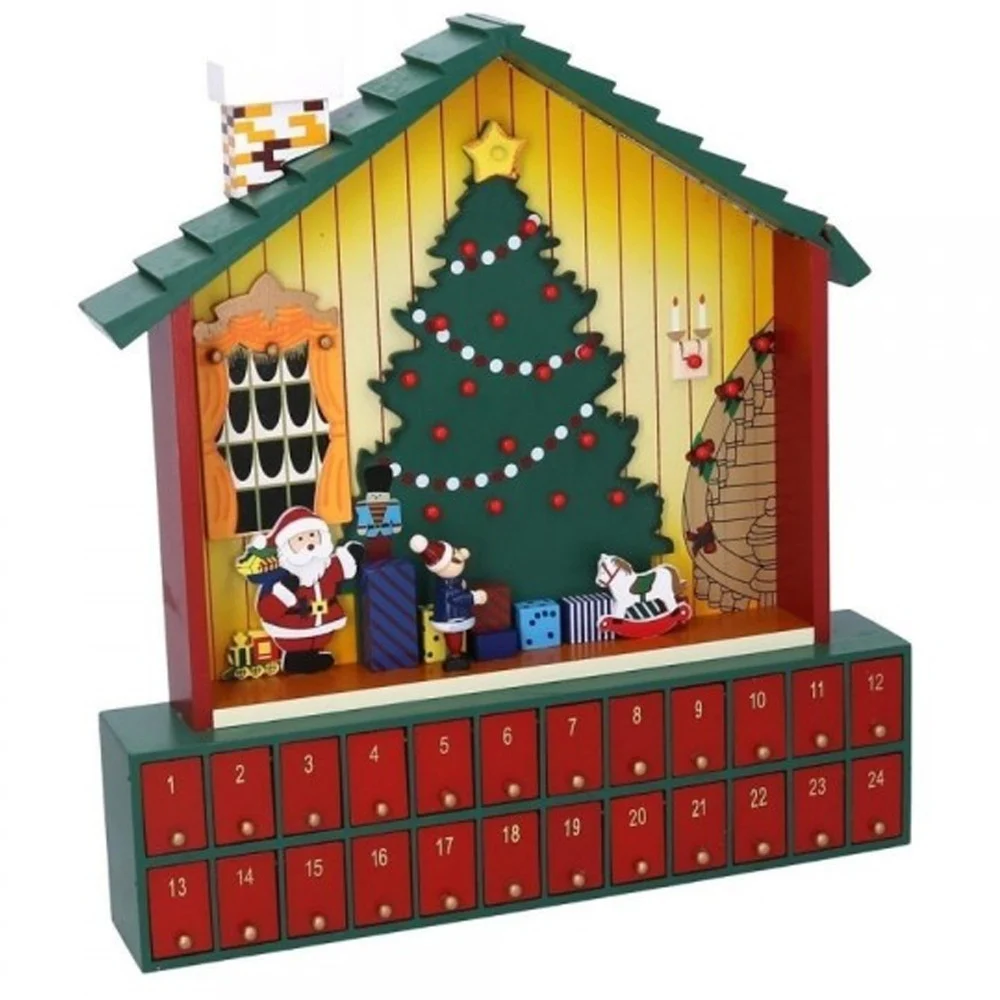 CALENDARIO AVVENTO CASETTA DI BABBO NATALE LEGNO CASSETTI DECORAZIONI NATALIZIE - TrAdE Shop Traesio