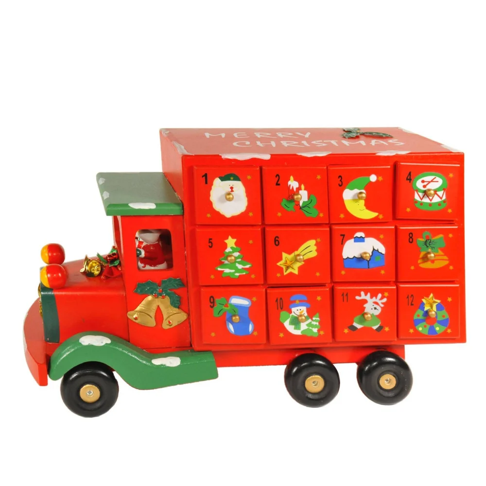 CALENDARIO AVVENTO FURGONCINO DI NATALE IN LEGNO CASSETTI DECORAZIONI NATALIZIE - TrAdE Shop Traesio