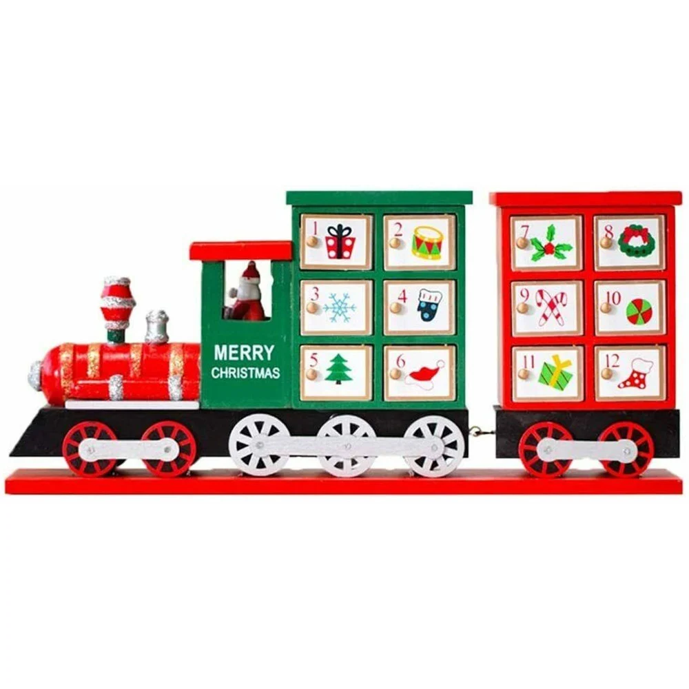 CALENDARIO AVVENTO TRENINO DI NATALE IN LEGNO 24 CASSETTI DECORAZIONI NATALIZIE - TrAdE Shop Traesio