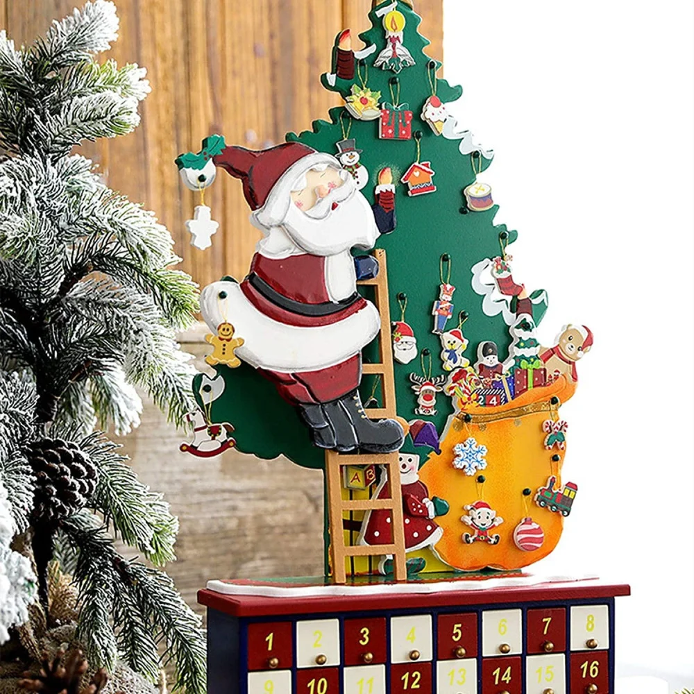 CALENDARIO DELL'AVVENTO BABBO NATALE IN LEGNO 24 CASSETTI DECORAZIONI NATALIZIE - TrAdE Shop Traesio