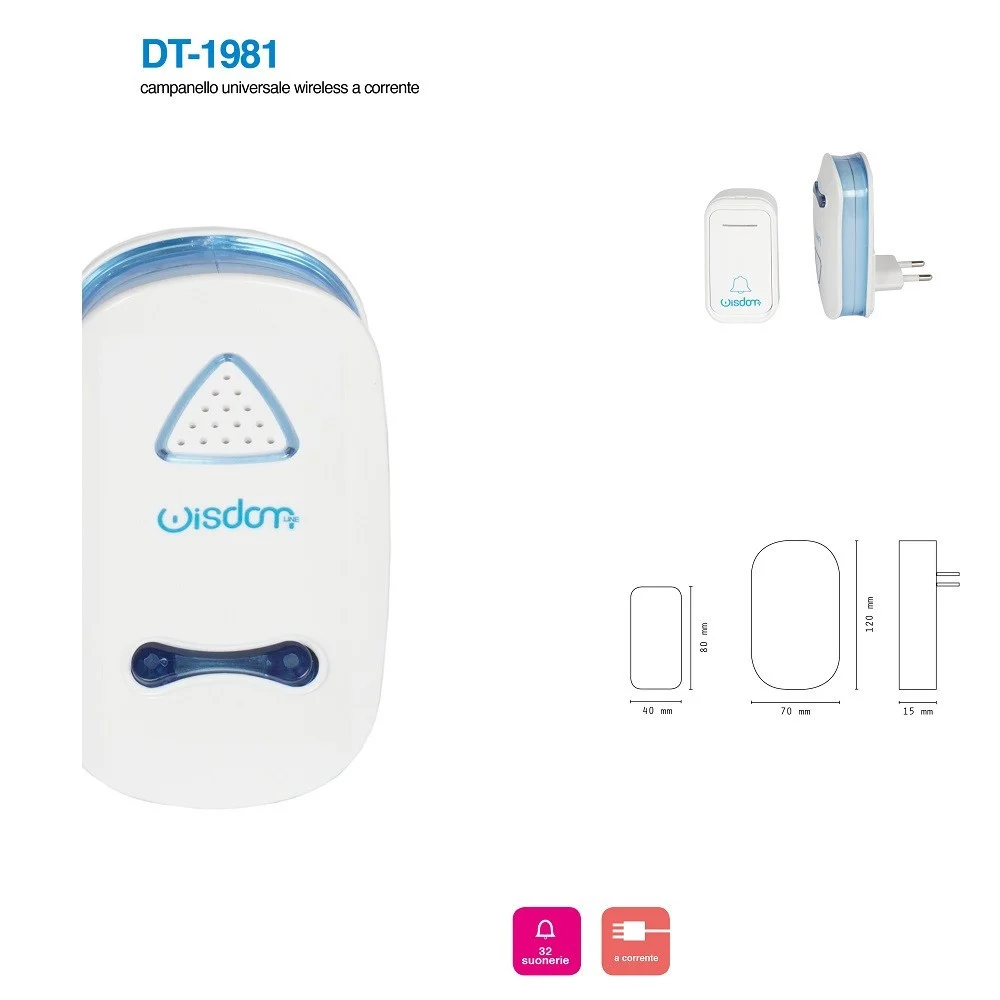 CAMPANELLO MUSICALE A BATTERIA UNIVERSALE WIRELESS A CORRENTE 38 SUONERIE XC1981 - Wisdom