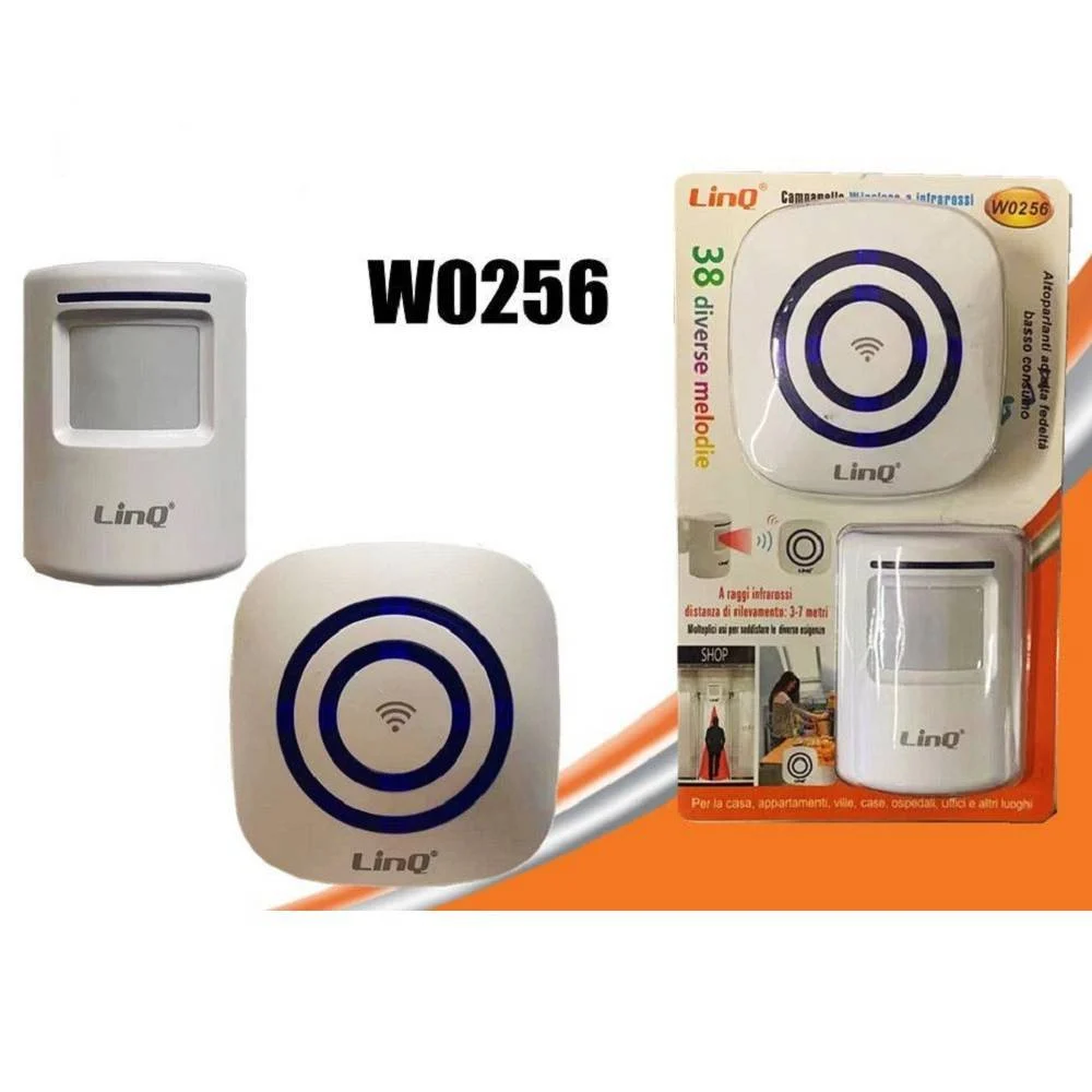 CAMPANELLO WIRELESS SENZA FILI 38 MELODIE SENSORE INFRAROSSI PER CASE UFFICI W0256 - Linq