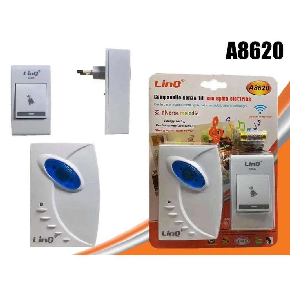 CAMPANELLO WIRELESS SPINA ELETTRICA SENZA FILI 32 MELODIE A8620 DISTANZA 100 MT - Linq