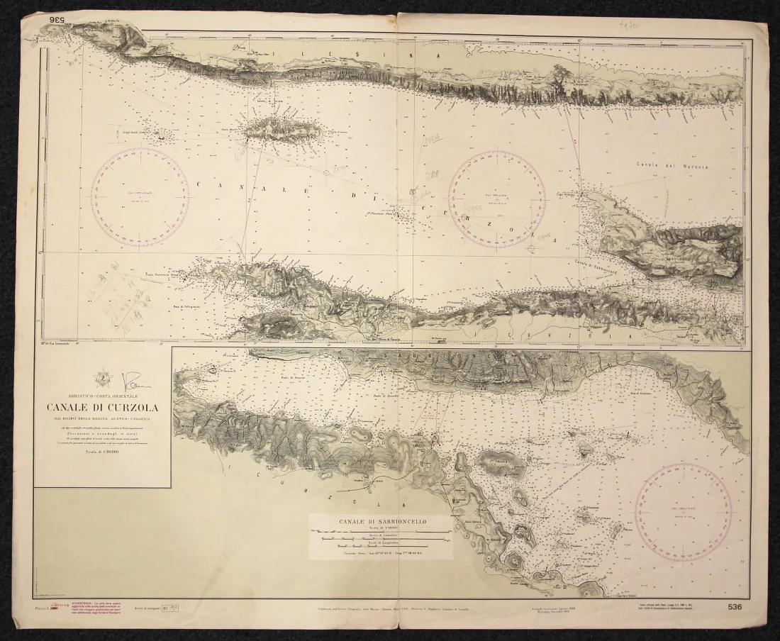 canale di curzola n. 536 (1973) - Carte nautiche, da pesca…