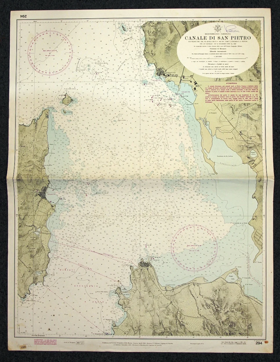 canale di san pietro n. 294 (1974) - Carte nautiche, da pesca…