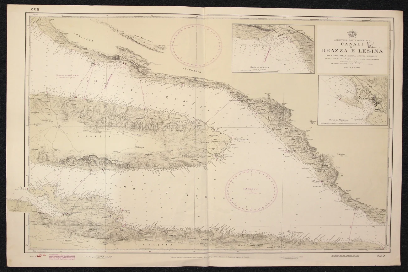 canali di brazza e lesina n. 532 (1973) - Carte nautiche, da pesca…