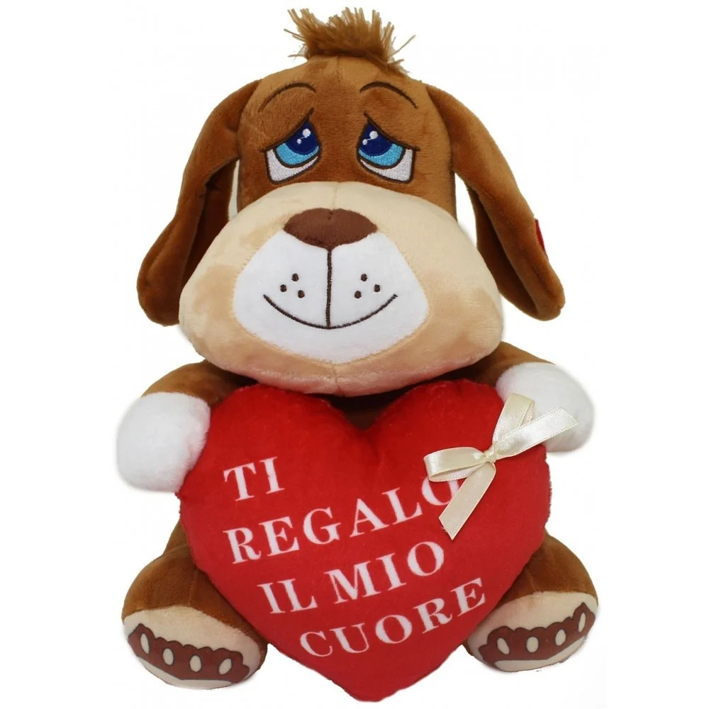 CANE PELUCHE 25 CM PUPAZZO CON CUORE SCRITTA "TI REGALO IL MIO CUORE" 67761 - TrAdE Shop Traesio