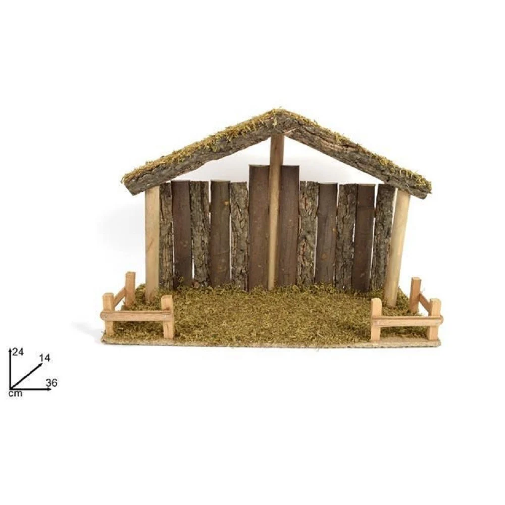 CAPANNA CON TRONCHI MUSCHIO 36X14X24CM PRESEPE PER NATALE DECORAZIONE ADDOBBO - TrAdE Shop Traesio