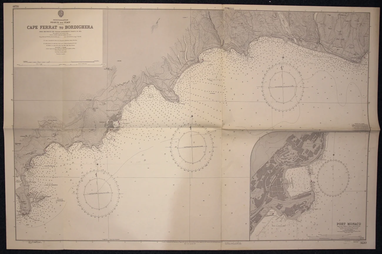 cape ferrat to bordighera – port monaco n. 3220 (1969) - Carte nautiche, da pesca…