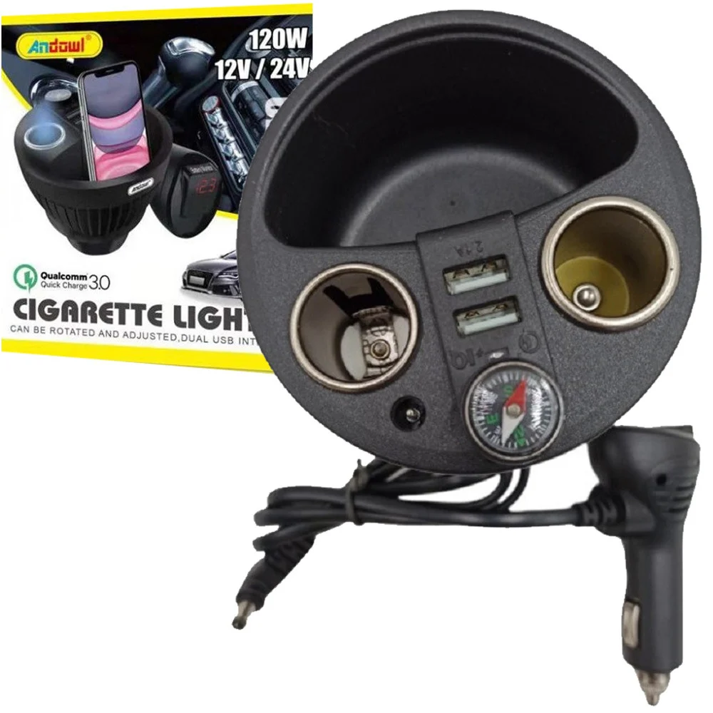 CARICABATTERIE PER AUTO 120W 12/24V RICARICA RAPIDA ACCENDISIGARI 2XUSB Q-T179