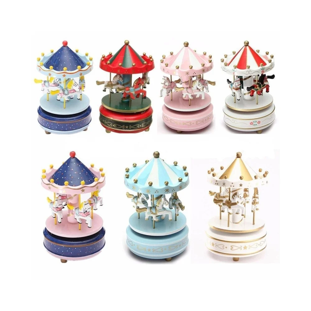CARILLON GIOSTRA MUSIC BOX MUSICA MELODIA CAVALLI CAVALLO CAVALLUCCIO COLORATO - TrAdE Shop Traesio