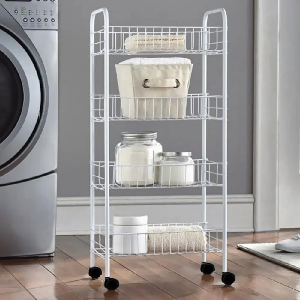 CARRELLO 4 RIPIANI IN METALLO BIANCO CON RUOTE SOLUZIONE SALVASPAZIO 81X37X26CM - TrAdE Shop Traesio