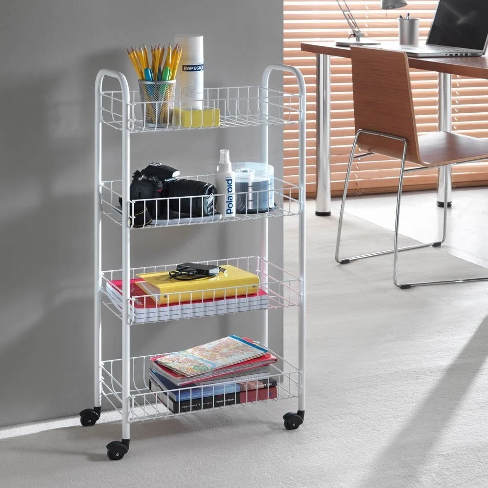 CARRELLO PORTAOGGETTI PORTA OGGETTI 4 RIPIANI BIANCO PER CUCINA BAGNO 30x40x77cm - TrAdE Shop Traesio