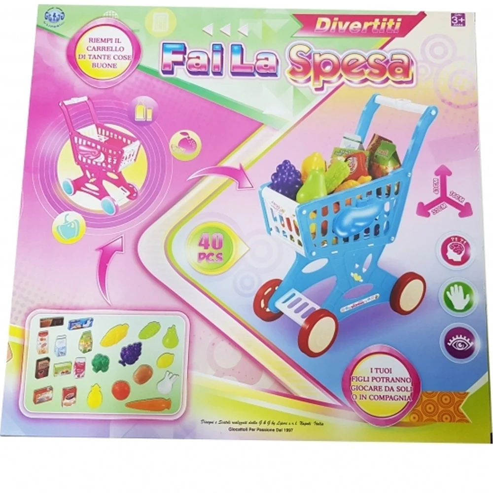CARRELLO SPESA 40 PRODOTTI MARKET 43x33x16 CM VERDURA FRUTTA LATTE GIOCO BAMBINI - TrAdE Shop Traesio